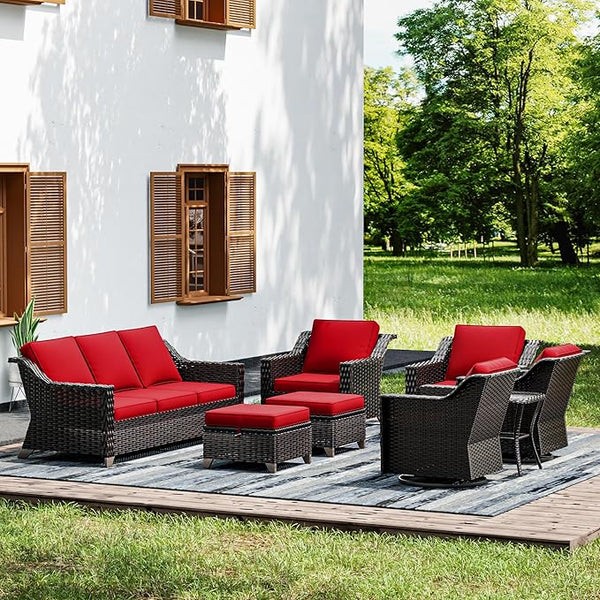 Joyside Wicker Patio Furniture Sets, 8 Pieces Upgraded Large Size Outdoor Furniture with Swivel Rocking Patio Chairs - Photo 1