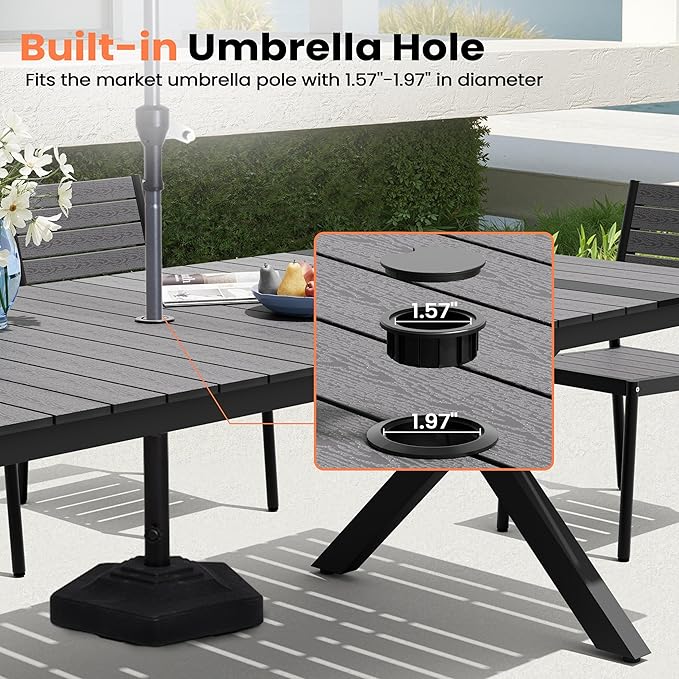 Pellebant 118" Outdoor Dining Table for 8-12, 10ft Aluminum Patio Table with Umbrella Hole - Photo 6