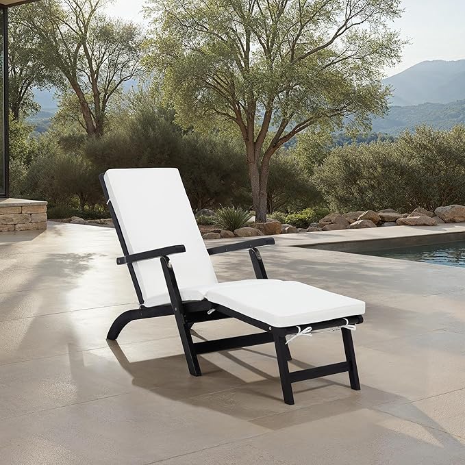SAFAVIEH Outdoor Collection Palmdale Black Solid Wood/Beige Cushion Chaise Lounge Chair (PAT7015G) - Photo 6