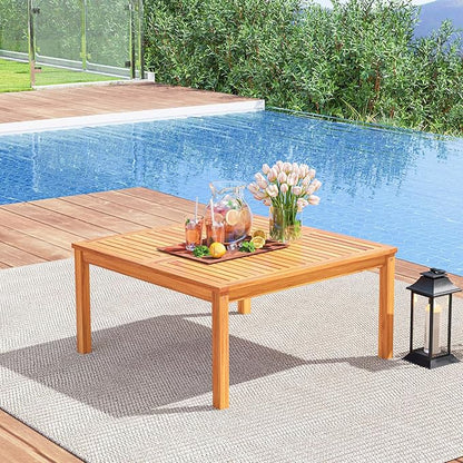 HAPPYGRILL Outdoor Coffee Table Acacia Wood Patio Table with Slatted Tabletop, Square Coffee Table for Outside Balcony, Garden & Poolside, Natural
