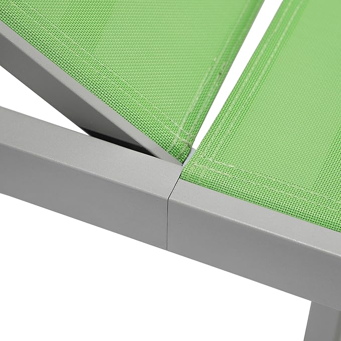 LeisureMod Marlin Aluminum Outdoor Chaise Lounge Chair (Set of 2) - Mesh Sling Fabric Seat Grey Aluminum Frame Beach, Pool Lounge Chair for Modern Patio Lawn, Garden and Backyard (Green)