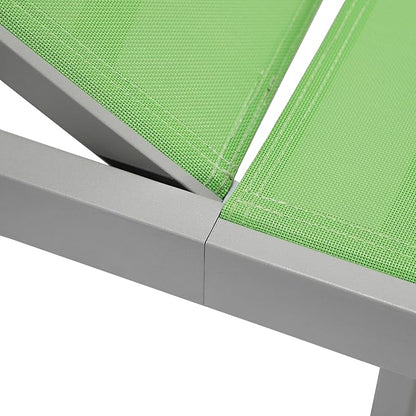 LeisureMod Marlin Aluminum Outdoor Chaise Lounge Chair (Set of 2) - Mesh Sling Fabric Seat Grey Aluminum Frame Beach, Pool Lounge Chair for Modern Patio Lawn, Garden and Backyard (Green)