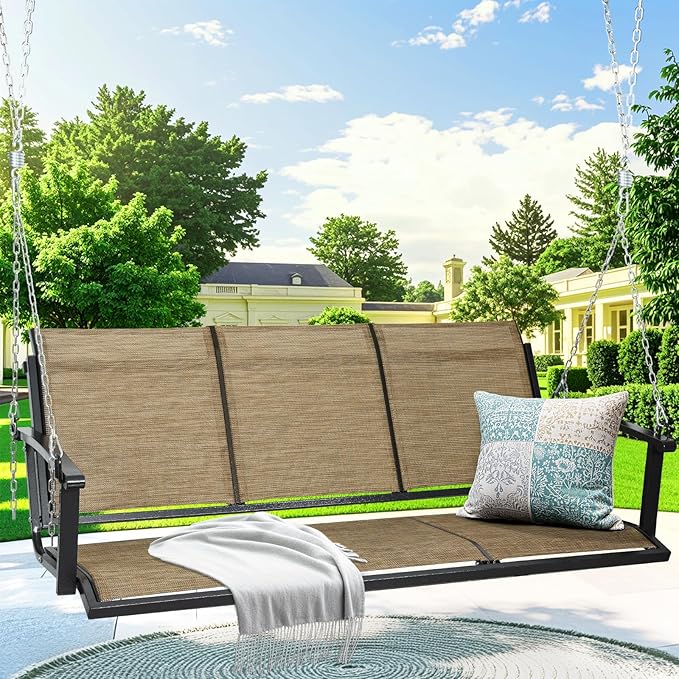 Textilene 3 Seat Hanging Swing, 5.2FT Patio Bench Swing - Photo 1