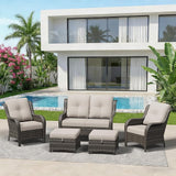 5 Piece Outdoor Wicker Patio Furniture Set, Patio Chairs Set with Thickened Olefin Cushions, High Back and Deep Seating - Photo 8