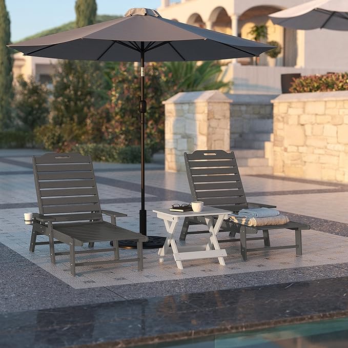 Flash Furniture Monterey Adjustable Adirondack Loungers with Cup Holders- All-Weather Indoor/Outdoor HDPE Lounge Chairs, Set of 2, Gray