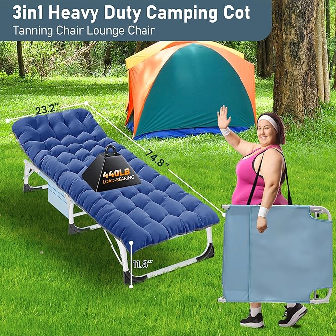 LILYPELLE Folding Chaise Lounge Chair with Mattress, 5 Position Beach Chair with Face Hole, Patio Chaise Lounge Chairs for Outside, Sunbathing, Camping, Pool, Beach, Poolside