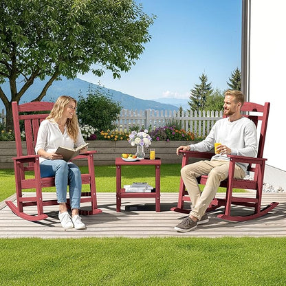 SERWALL Patio Rocking Chairs Set of 4, HDPE Outdoor Rockers for Adults, Oversized All-Weather Porch Rocking Chairs, Red