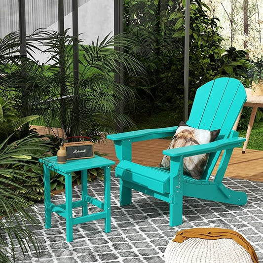 Costaelm Outdoor Table and Chairs, Small Patio Set Outdoor Seating, All Weather Porch Furniture Set Lounge Chairs for Outside Firepit Garden Lawn, Turquoise