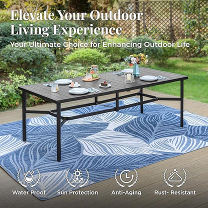 Outdoor Patio Dining Table for 8, 83" x 39" Rectangular Metal Patio Dining Table with 1.7" Umbrella Hole, All Weather Wrought Iron Black Outdoor Table for Garden, Backyard and Porch