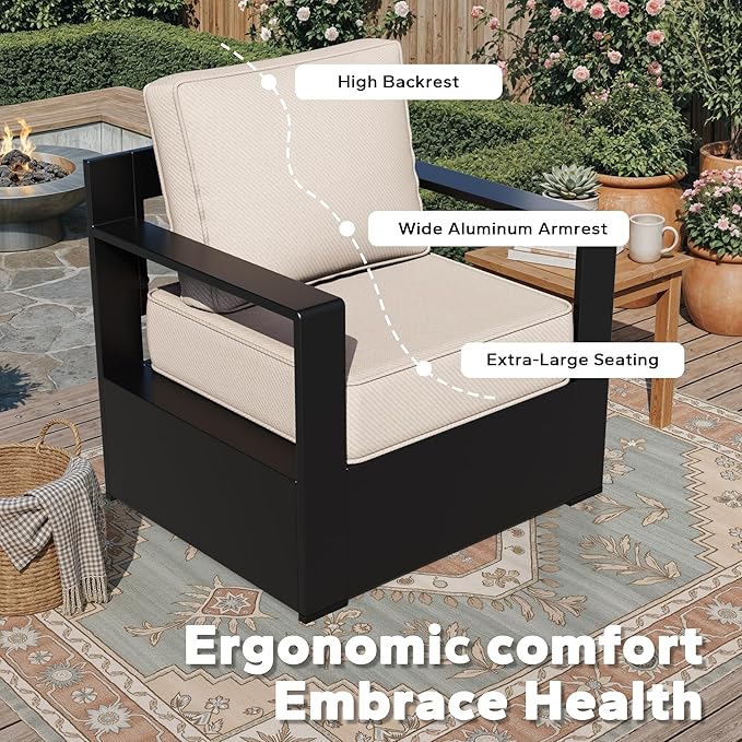 Outdoor Aluminum Furniture Set, 4-Piece Patio Conversation Set, 2 Chairs, 1 Sofa and 1 Table, All-Weather Metal Frame - Photo 4