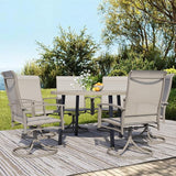 All-Weather 47" Round Outdoor Patio Table for 6, Metal Ivory Dining Table with Adjustable Umbrella Hole, Garden - Photo 5