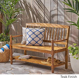 Great Deal Furniture Christopher Knight Home Cody Outdoor Acacia Wood Bench with Shelf, Teak Finish - Photo 4