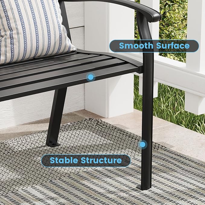 Outdoor Bench, 50 inches Metal Garden Bench, Cast Iron Steel Frame Patio Chairs w/Oval Pattern Backrest for Park, Yard, Porch, Lawn, Balcony, Backyard, Black