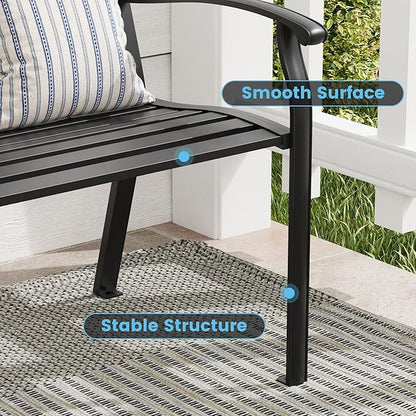 Outdoor Bench, 50 inches Metal Garden Bench, Cast Iron Steel Frame Patio Chairs w/Oval Pattern Backrest for Park, Yard, Porch, Lawn, Balcony, Backyard, Black