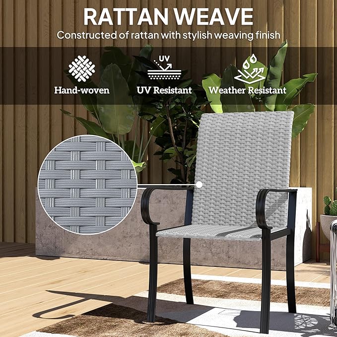 Outsunny Set of 4 Outdoor Wicker Dining Chairs, All-Weather Rattan Armchairs with Armrests, Steel Frame - Photo 4