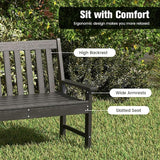 Tangkula HDPE Outdoor Garden Bench with Backrest, 2-Person All-Weather Patio Loveseat Chair with Slatted Seat - Photo 6
