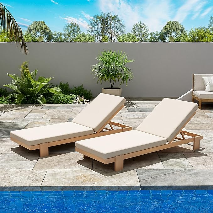 Christopher Knight Home Duska Acacia Wood Chaise Lounge Chair Set of 2, Patio Outdoor Chaise Lounge with Cushions - Photo 1