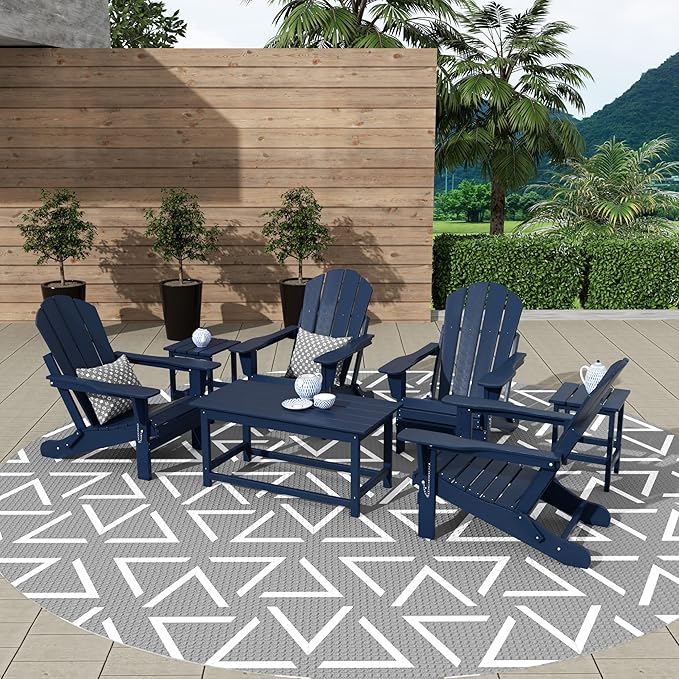 WestinTrends Malibu 3-Piece Set Outdoor Coffee and Side Table for Adirondack Chair, Navy Blue