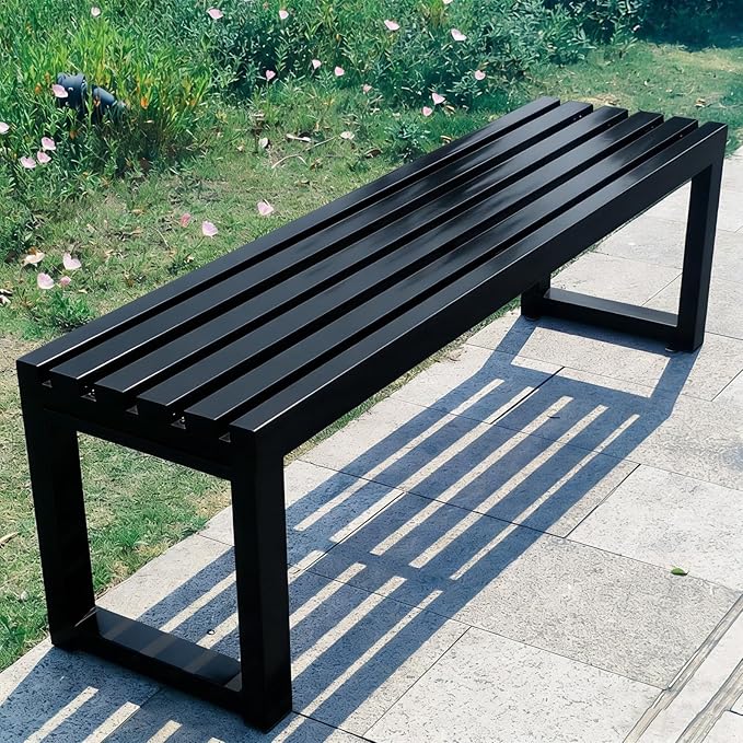 Park Bench for Outside, Outdoor Benches Weatherproof, Metal Garden Bench 2-Person Seat 100/120/150/180 Cm Patio Benches Backless for Lawn Yard Entryway, Capacity 660 Lbs(Black,120 cm/47.2 in)