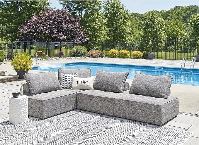 Signature Design by Ashley Bree Zee Right-Arm Facing Modern 4-Piece Outdoor Sectional with Tufted Cushion, Gray - Photo 1