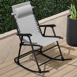 Best Choice Products Outdoor Folding Rocking Chair, Zero Gravity Lounge Chair, Patio Rocker w/Headrest Pillow - Ice Gray - Photo 2