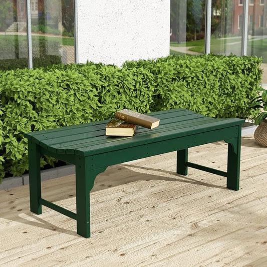 WO Home Furniture Outdoor 46" Backless HDPE Adirondack Bench, Poly Lumber Seat for Patio, Backyard, Balcony, All Weather Resistant with UV Protection, Dark Green