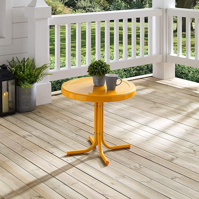 Crosley Furniture Griffith Weather Resistant Retro Metal Outdoor Side Table for Patio, Deck, Porch, Tangerine - Photo 7