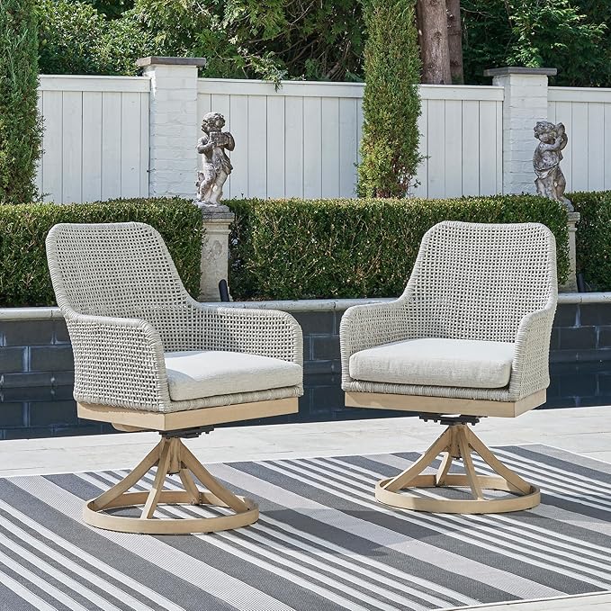 Signature Design by Ashley Seton Creek Cottage Nuvella Weather Resistant Fabric Outdoor Swivel Dining Chair with Cushion - Photo 2
