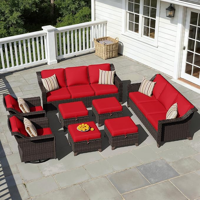 8 Pieces Patio Conversation Furniture Set - 2 Sofas, 4 Ottomans, 2 Swivel Chairs, 1 Side Table - Photo 6