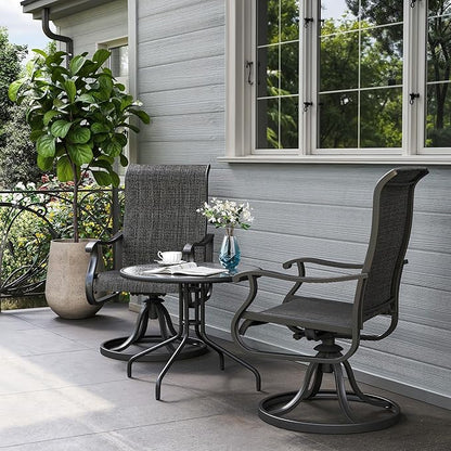 Amopatio Patio Swivel Chairs Set of 2, Outdoor Swivel Rocker Dining Chairs with All Weather Textilene High Back & Metal Frame, for Backyard Deck Lawn Garden, Dark Grey