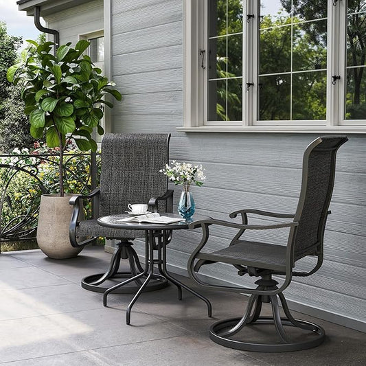 Amopatio Patio Swivel Chairs Set of 2, Outdoor Swivel Rocker Dining Chairs with All Weather Textilene High Back & Metal Frame, for Backyard Deck Lawn Garden, Dark Grey