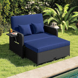 COSTWAY Patio Rattan Daybed with Cushions, Outdoor Wicker Loveseat Sofa with Storage Ottoman - Photo 2