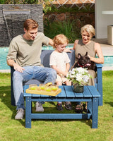 SERWALL Blue HDPE Outdoor Loveseat with Grey Cushions - Photo 6