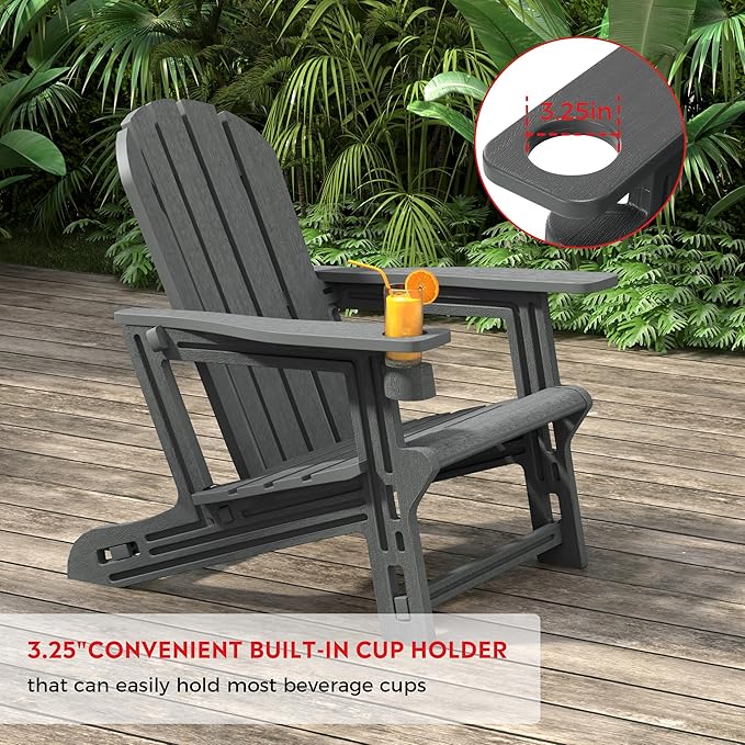 Costaelm Cayman 2-Piece HDPE Plastic Adirondack Patio Chair Set with 18" Side Table, Gray