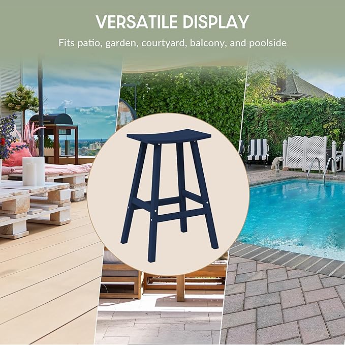 WestinTrends Malibu 29 Inch Outdoor Bar Stools, All Weather Resistant Poly Lumber Adirondack Bar Height Stools, Navy Blue