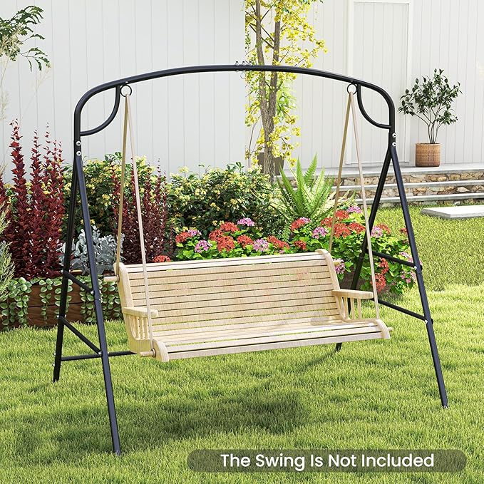 Tangkula Metal Swing Frame, Porch Swing Stand with Extra Side Bars, 3-Ring Design, Heavy Duty A-Frame Swing Stand Frame Outdoor for Lawn, Garden, Backyard