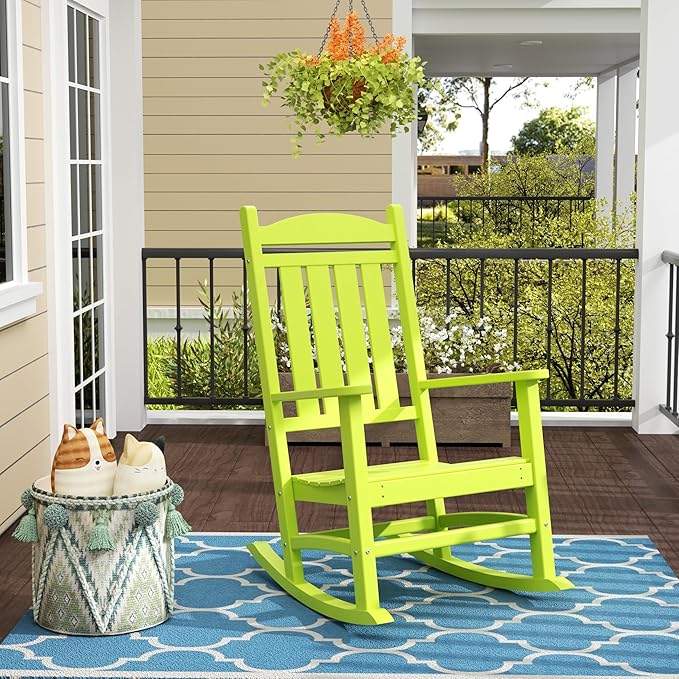 WO Home Furniture Patio Rocking Chair Farmhouse Outdoor HDPE UV Weather Resistant (Lime)