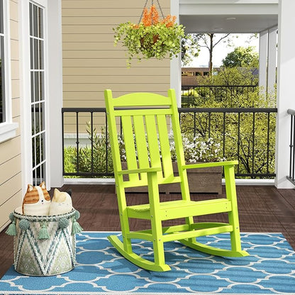 WO Home Furniture Patio Rocking Chair Farmhouse Outdoor HDPE UV Weather Resistant (Lime)