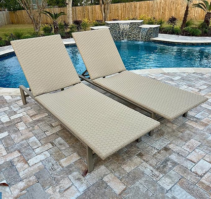 PURPLE LEAF Patio Chaise Lounge Chairs Outdoor Set of 2, Wicker Pool Lounge Chairs for Outside with Adjustable Backrest, Aluminum Sunbathing Lounger for Patio, Poolside, Garden, Khaki