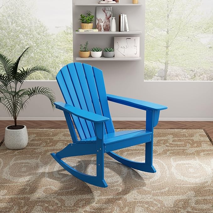 WO WESTIN OUTDOOR HDPE Altura Outdoor Rocking Poly Adirondack Chair, Pacific Blue