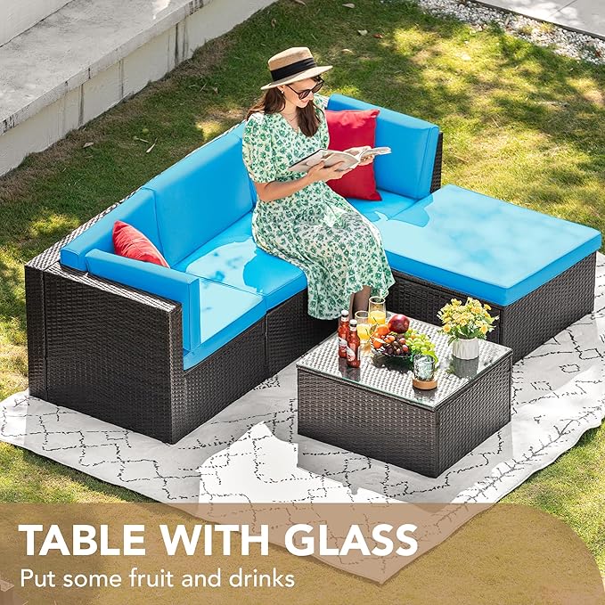 Devoko 5 Pieces Patio Furniture Sets All Weather Outdoor Sectional Patio Sofa Manual Weaving Wicker Rattan Patio - Photo 8