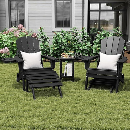 Adirondack Ottoman Set of 4, Folding Adirondack Ottoman for Adirondack Chair, HDPE All Weather Outdoor Footstool for Patio, Backyard, Porch, Garden, Black