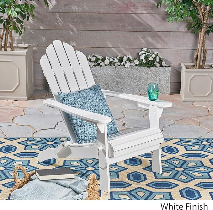 Christopher Knight Home Cara Outdoor Foldable Acacia Wood Adirondack Chair, White Finish