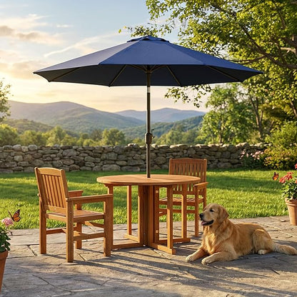 Sunnydaze Malaysian Wood Folding Patio Table - Space-Saving Gateleg Table with Umbrella Hole for Outdoor Dining & Gatherings - Teak Oil Finish
