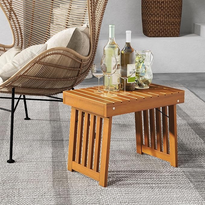 Tangkula Patio Foldable Side Table, Outdoor Folding Acacia Wood Coffee Table w/Slatted Tabletop - Photo 4
