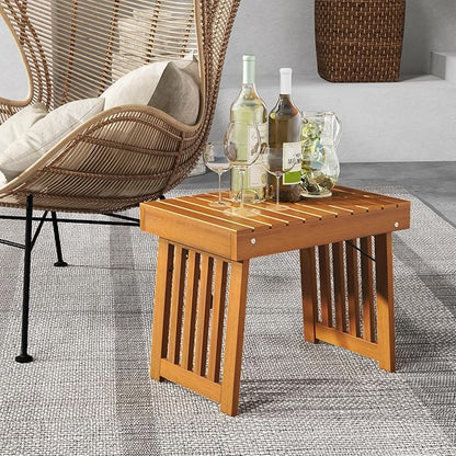 Tangkula Patio Foldable Side Table, Outdoor Folding Acacia Wood Coffee Table w/Slatted Tabletop, Portable Patio Table for Backyard, Poolside, Balcony (1)