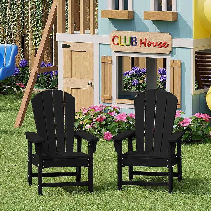 WestinTrends Malibu Kids Outdoor Adirondack Plastic Patio Chair (Set of 2), Black