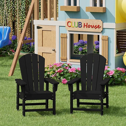WestinTrends Malibu Kids Outdoor Adirondack Plastic Patio Chair (Set of 2), Black