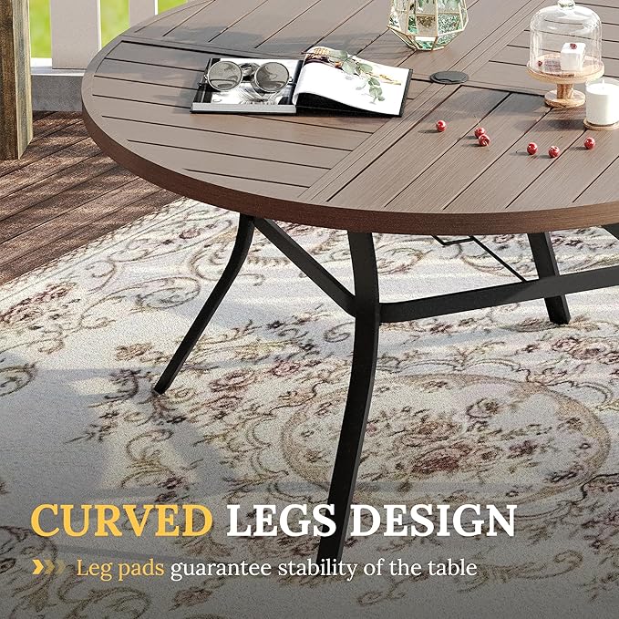 VICLLAX Round Patio Table with Adjustable Umbrella Hole for 6, All Weather Metal Outdoor Dining Table for Lawn Garden - Photo 7