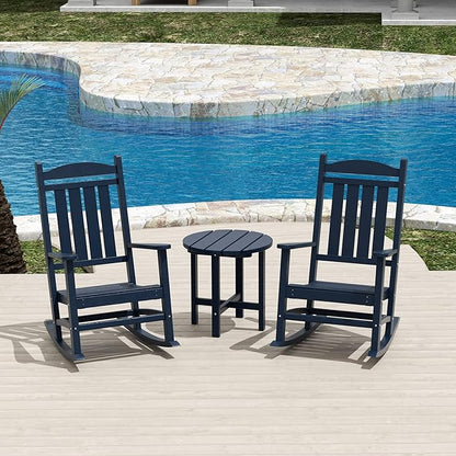 WestinTrends Malibu Malibu Outdoor Patio Porch Rocking Chair with Side Table Set, Navy Blue